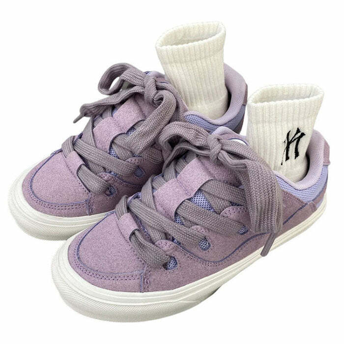 Trendy Lavender Skater Sneakers for Y2K Aesthetic and Grunge Style