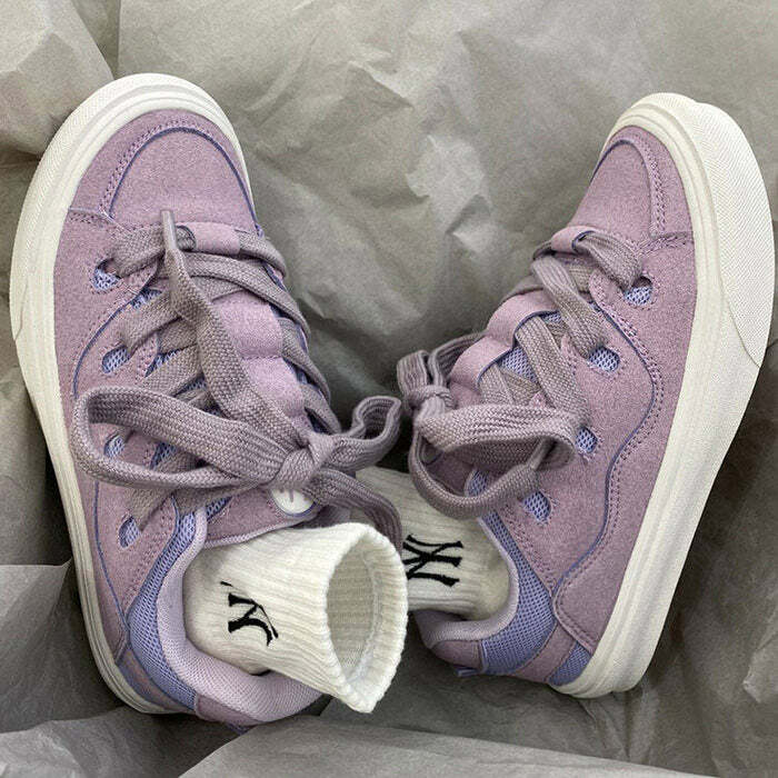 Trendy Lavender Skater Sneakers for Y2K Aesthetic and Grunge Style