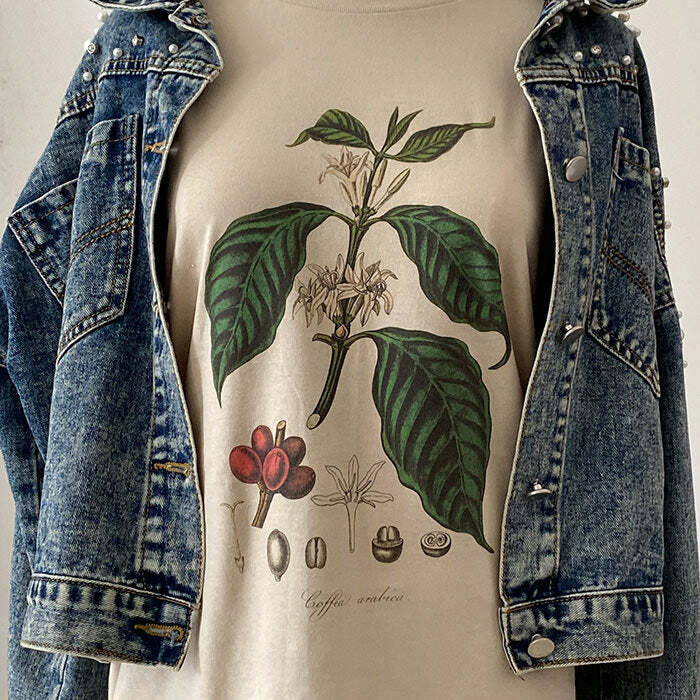 Trendy Oversized Botanical Tee for Y2K Aesthetic and Coquette Style