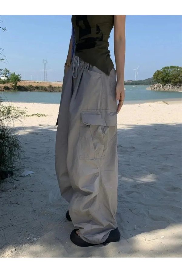 Trendy Oversized Cargo Parachute Pants for Y2K and Grunge Aesthetic