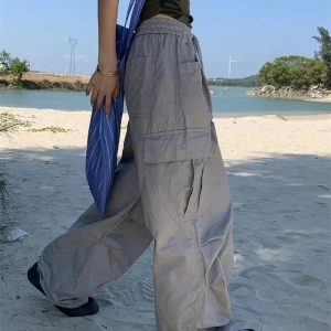 Trendy Oversized Cargo Parachute Pants for Y2K and Grunge Aesthetic