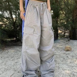 Trendy Oversized Cargo Parachute Pants for Y2K and Grunge Aesthetic