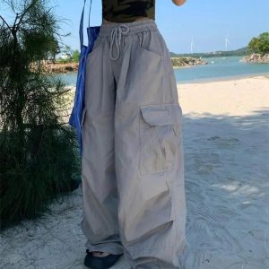 Trendy Oversized Cargo Parachute Pants for Y2K and Grunge Aesthetic