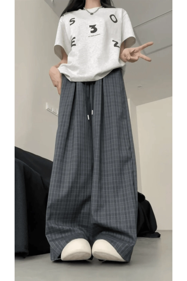 Trendy Oversized Plaid Slouchy Pants for Y2K and Grunge Aesthetic Styles