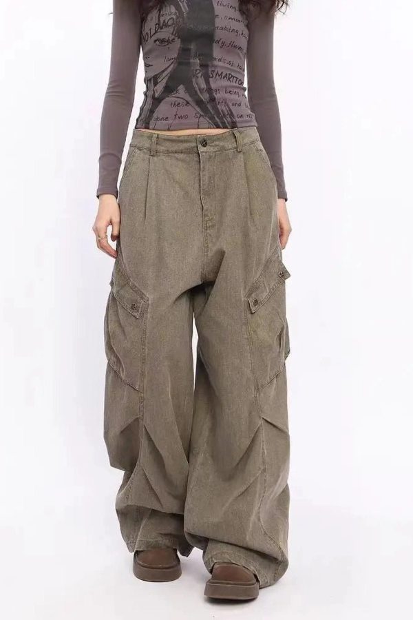 Trendy Oversized Utility Cargo Pants for Y2K and Grunge Aesthetic Lovers