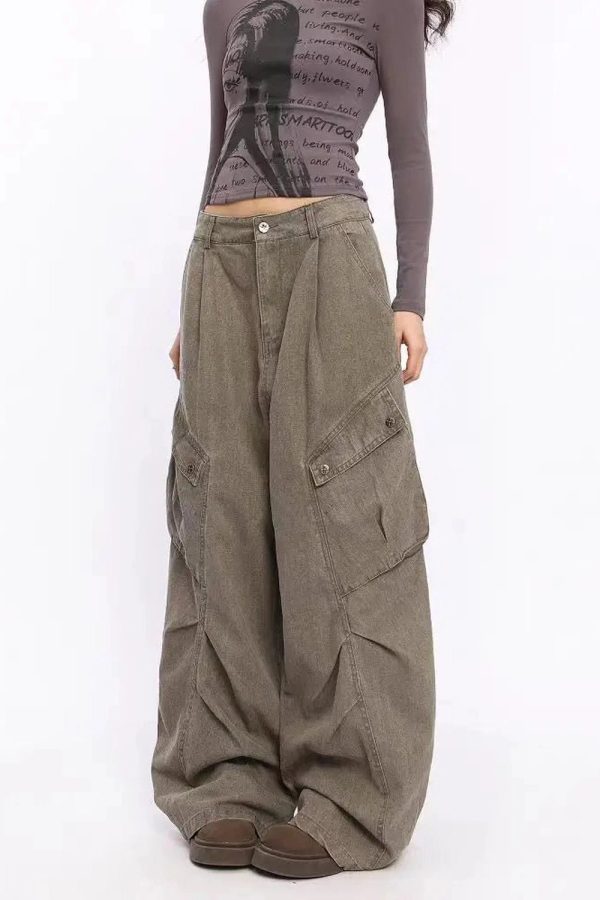 Trendy Oversized Utility Cargo Pants for Y2K and Grunge Aesthetic Lovers