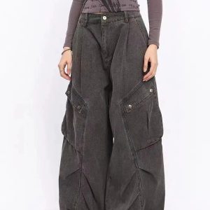 Trendy Oversized Utility Cargo Pants for Y2K and Grunge Aesthetic Lovers