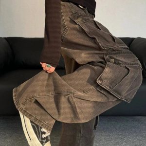 Trendy Oversized Utility Cargo Pants for Y2K and Grunge Aesthetic Styles