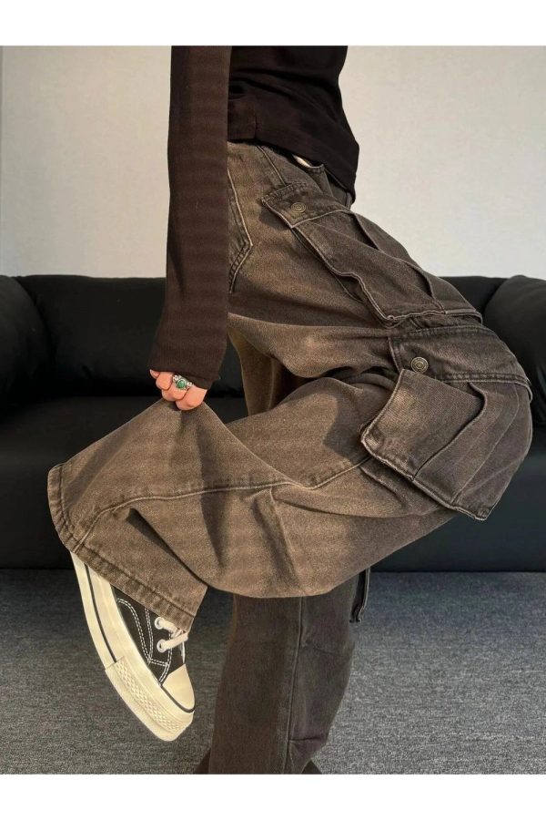 Trendy Oversized Utility Cargo Pants for Y2K and Grunge Aesthetic Styles