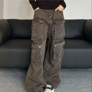 Trendy Oversized Utility Cargo Pants for Y2K and Grunge Aesthetic Styles