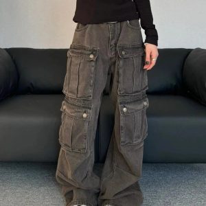 Trendy Oversized Utility Cargo Pants for Y2K and Grunge Aesthetic Styles