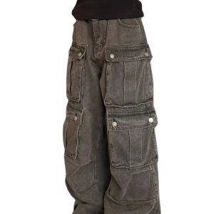 Trendy Oversized Utility Cargo Pants for Y2K and Grunge Aesthetic Styles