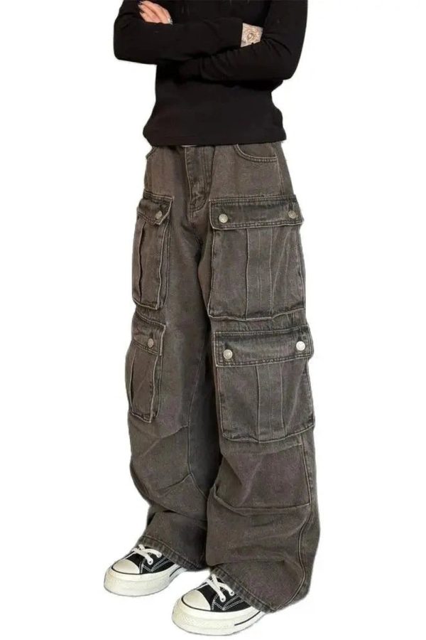 Trendy Oversized Utility Cargo Pants for Y2K and Grunge Aesthetic Styles