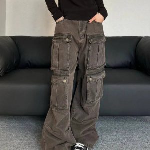 Trendy Oversized Utility Cargo Pants for Y2K and Grunge Aesthetic Styles