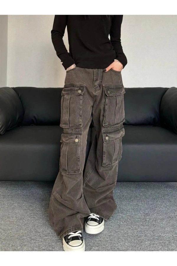 Trendy Oversized Utility Cargo Pants for Y2K and Grunge Aesthetic Styles