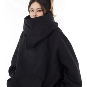 Trendy Oversized Y2K Hoodie for Cozy Grunge Aesthetic Outfits