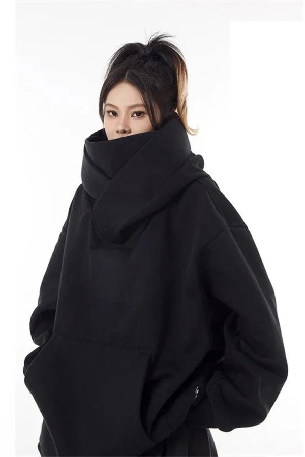 Trendy Oversized Y2K Hoodie for Cozy Grunge Aesthetic Outfits