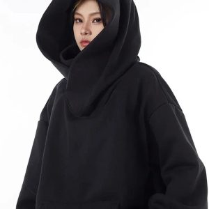 Trendy Oversized Y2K Hoodie for Cozy Grunge Aesthetic Outfits