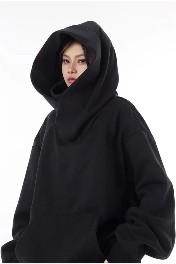 Trendy Oversized Y2K Hoodie for Cozy Grunge Aesthetic Outfits