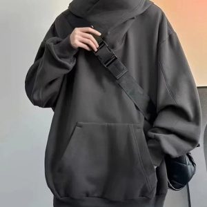 Trendy Oversized Y2K Hoodie for Cozy Grunge Aesthetic Outfits