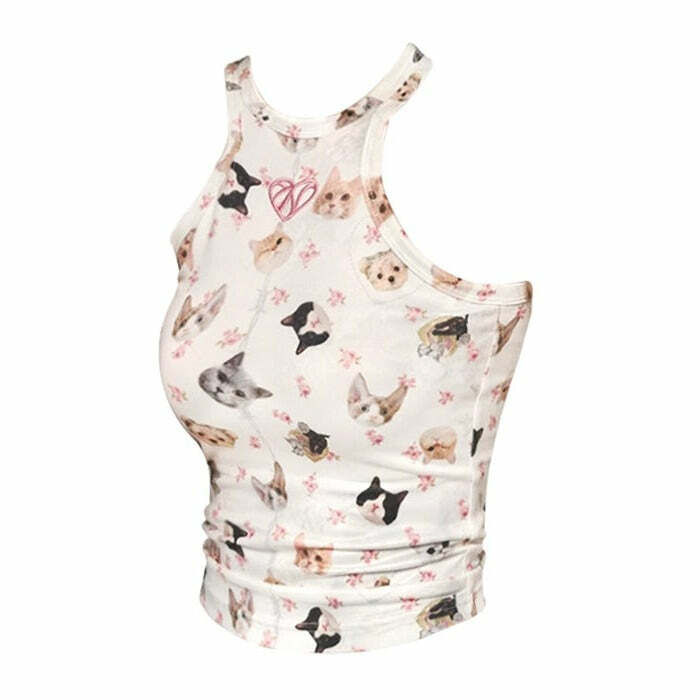 Trendy Pets Print Top for Y2K Aesthetic and Coquette Style Lovers