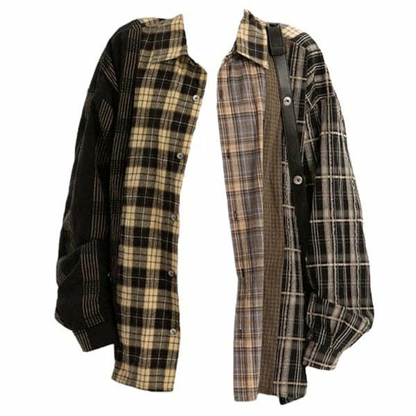 Trendy Plaid Oversized Shirt for Y2K Aesthetic and Grunge Style