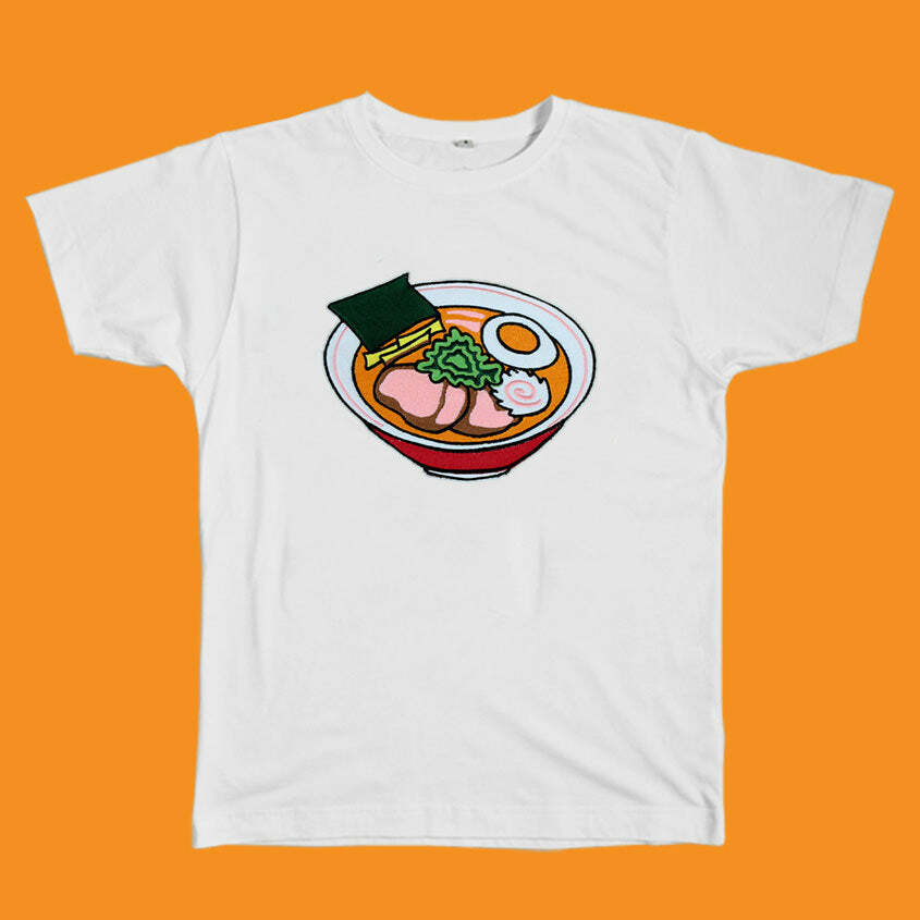 Trendy Ramen Tee: Y2K Aesthetic Cute Top for Grunge and Coquette Styles