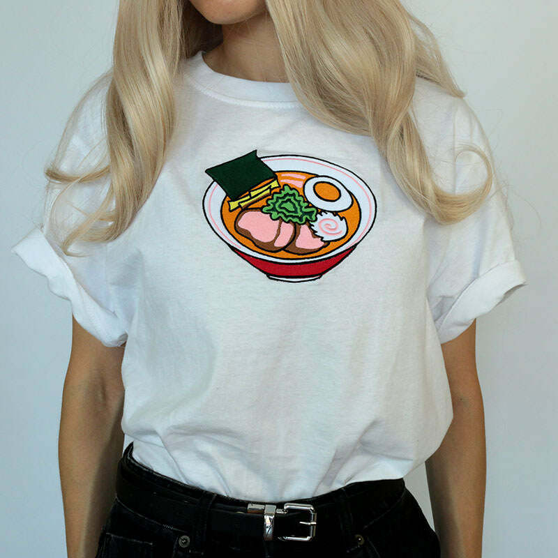 Trendy Ramen Tee: Y2K Aesthetic Cute Top for Grunge and Coquette Styles