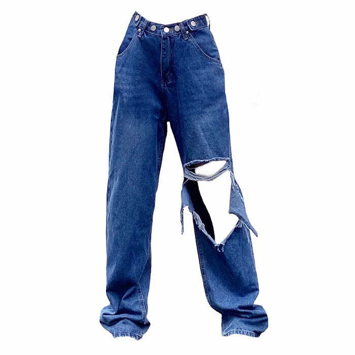 Trendy Ripped Baggy Jeans for Y2K Aesthetic and Grunge Style Lovers