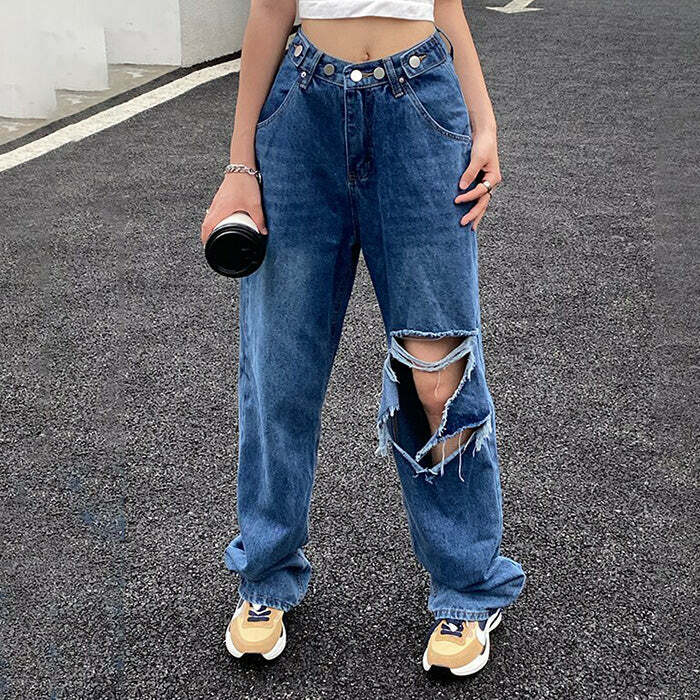 Trendy Ripped Baggy Jeans for Y2K Aesthetic and Grunge Style Lovers