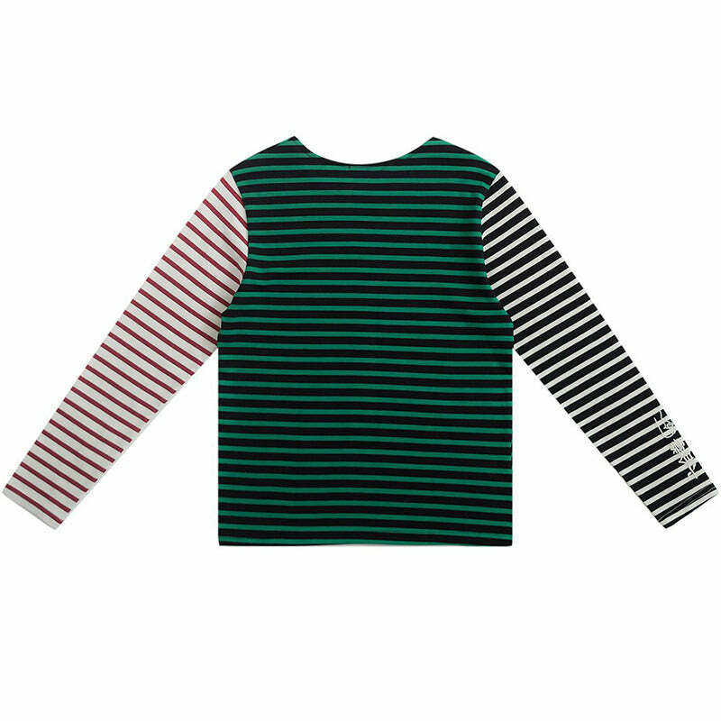 Trendy Striped Asymmetric Long Sleeve Top for Y2K Aesthetic Lovers