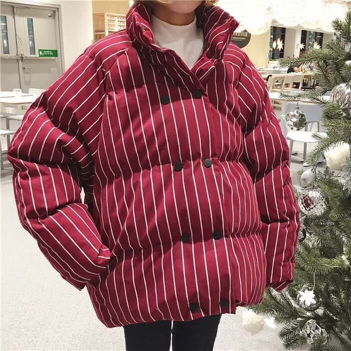 Trendy Striped Padded Jacket for Y2K Aesthetic and Cozy Fall Vibes