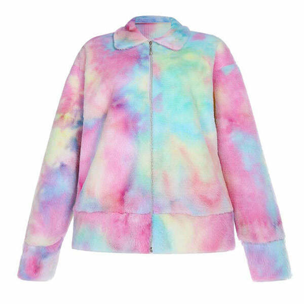 Trendy Tie Dye Teddy Jacket for Y2K Aesthetic and Cozy Vibes