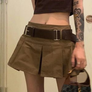 Trendy Utility Belted Mini Skirt for Y2K Aesthetic & Grunge Style