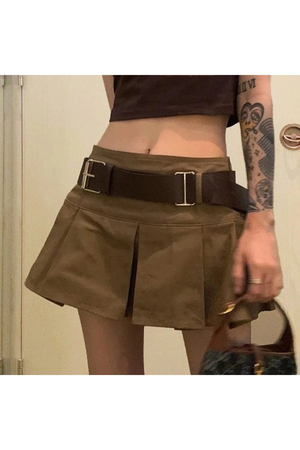 Trendy Utility Belted Mini Skirt for Y2K Aesthetic & Grunge Style