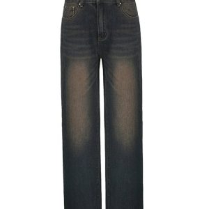 Trendy Washed Denim Wide-Leg Jeans for Y2K and Grunge Aesthetic Lovers