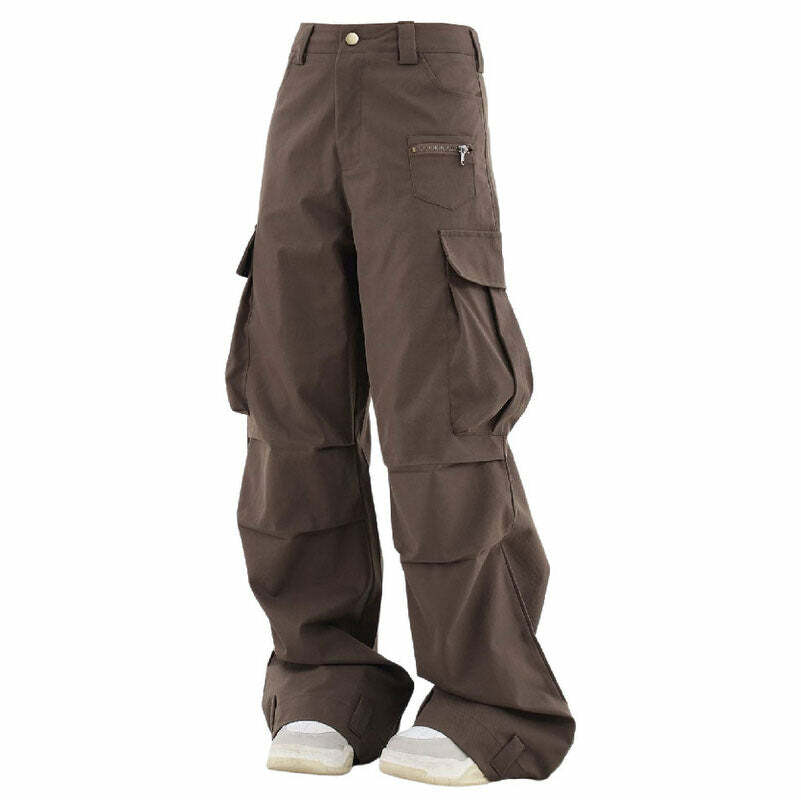 Trendy Y2K Brown Cargo Pants for Coquette and Grunge Aesthetic Styles