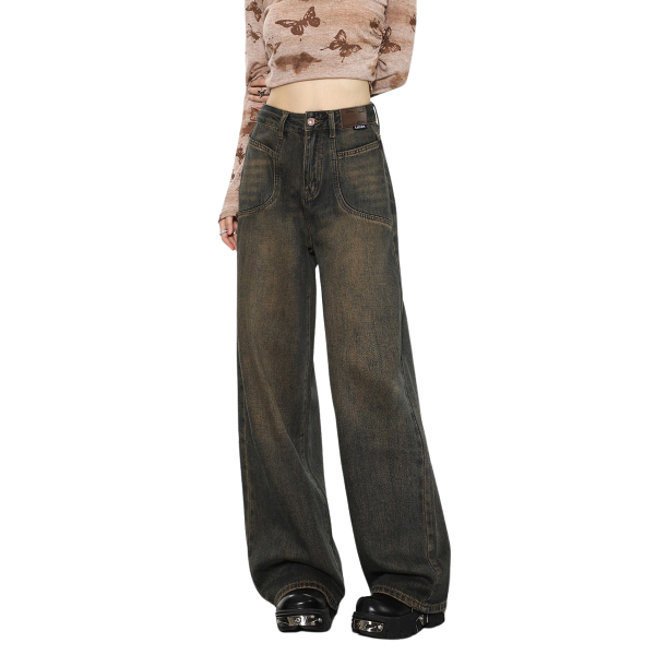 Trendy Y2K Brown Jeans for Grunge Aesthetic & Coquette Style Outfits