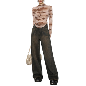 Trendy Y2K Brown Jeans for Grunge Aesthetic & Coquette Style Outfits