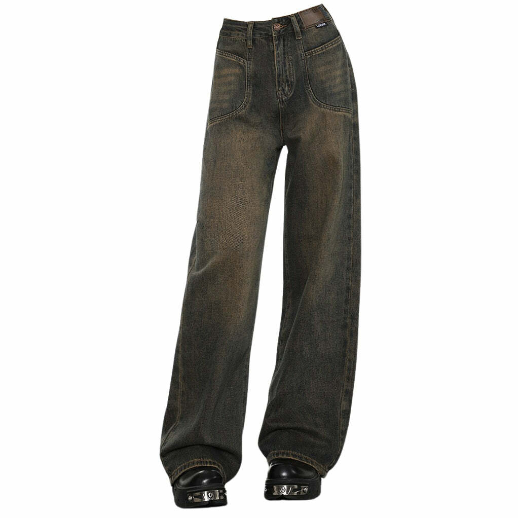 Trendy Y2K Brown Jeans for Grunge Aesthetic & Coquette Style Outfits