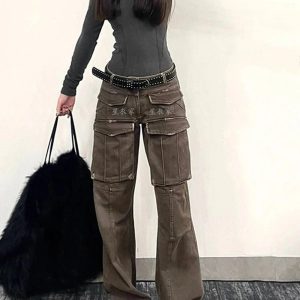 Trendy Y2K Cargo Pants for Grunge Aesthetic & Coquette Style Lovers