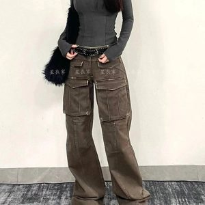 Trendy Y2K Cargo Pants for Grunge Aesthetic & Coquette Style Lovers