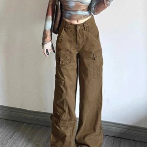 Trendy Y2K Cargo Utility Pants for Grunge and Coquette Aesthetic Looks