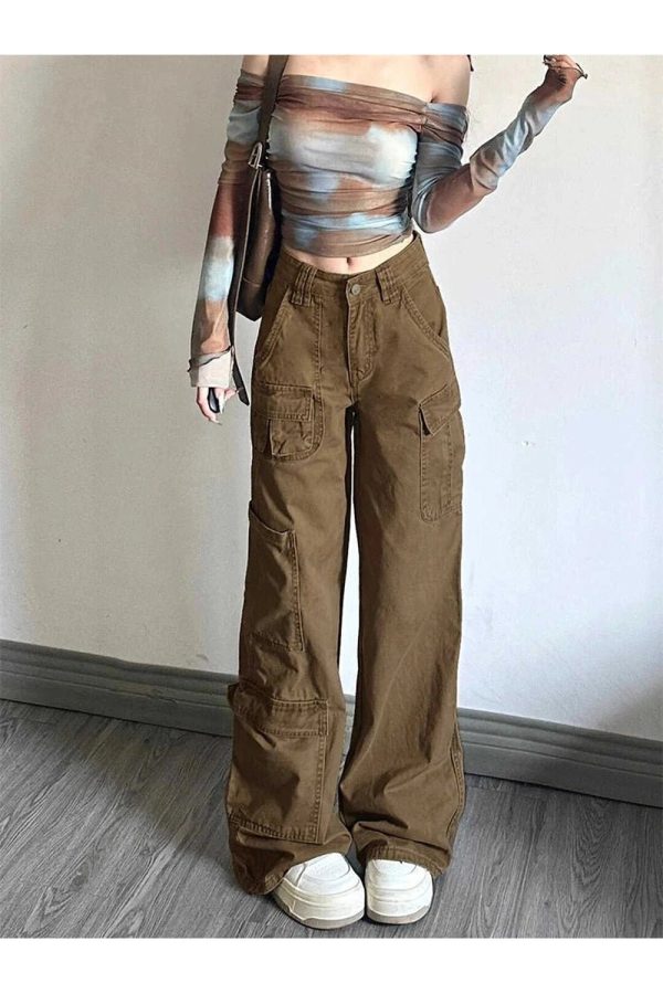 Trendy Y2K Cargo Utility Pants for Grunge and Coquette Aesthetic Looks