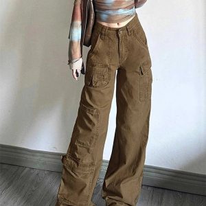 Trendy Y2K Cargo Utility Pants for Grunge and Coquette Aesthetic Looks