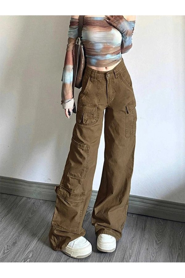 Trendy Y2K Cargo Utility Pants for Grunge and Coquette Aesthetic Looks