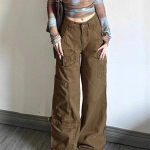 Trendy Y2K Cargo Utility Pants for Grunge and Coquette Aesthetic Looks