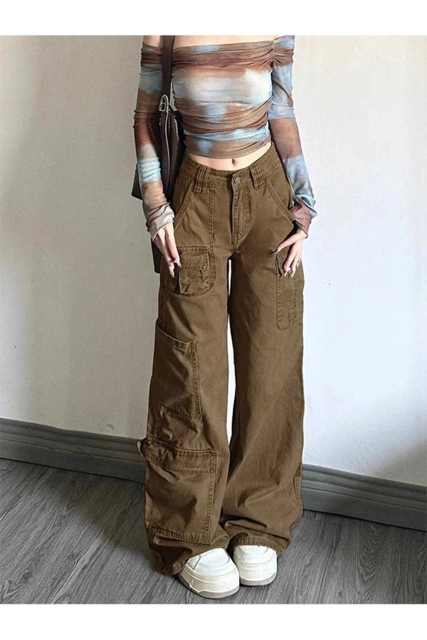 Trendy Y2K Cargo Utility Pants for Grunge and Coquette Aesthetic Looks