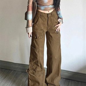 Trendy Y2K Cargo Utility Pants for Grunge and Coquette Aesthetic Looks