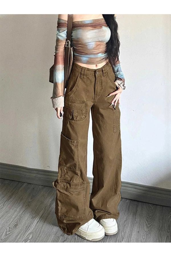 Trendy Y2K Cargo Utility Pants for Grunge and Coquette Aesthetic Looks